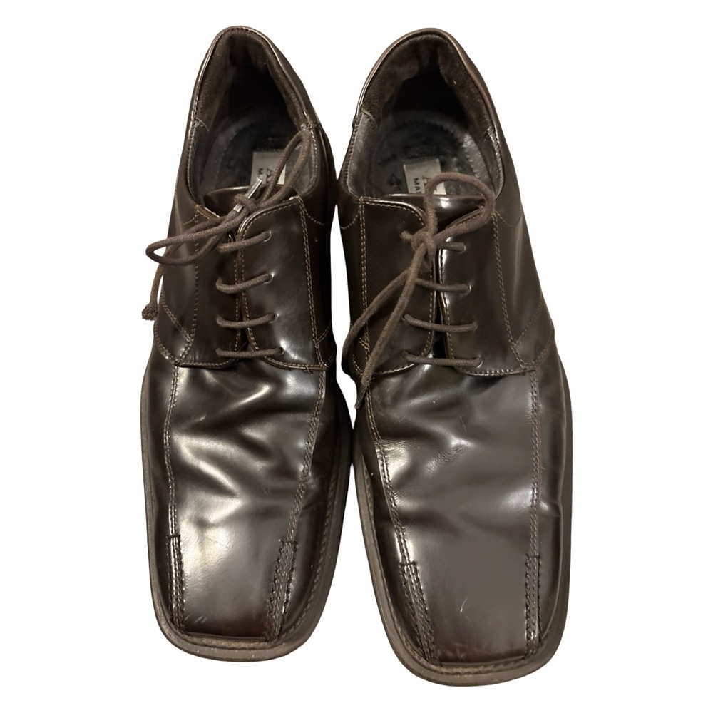 Alfani Brown Grunge Leather Lace-Up Dress Square Toe Oxfords Shoes Size 9